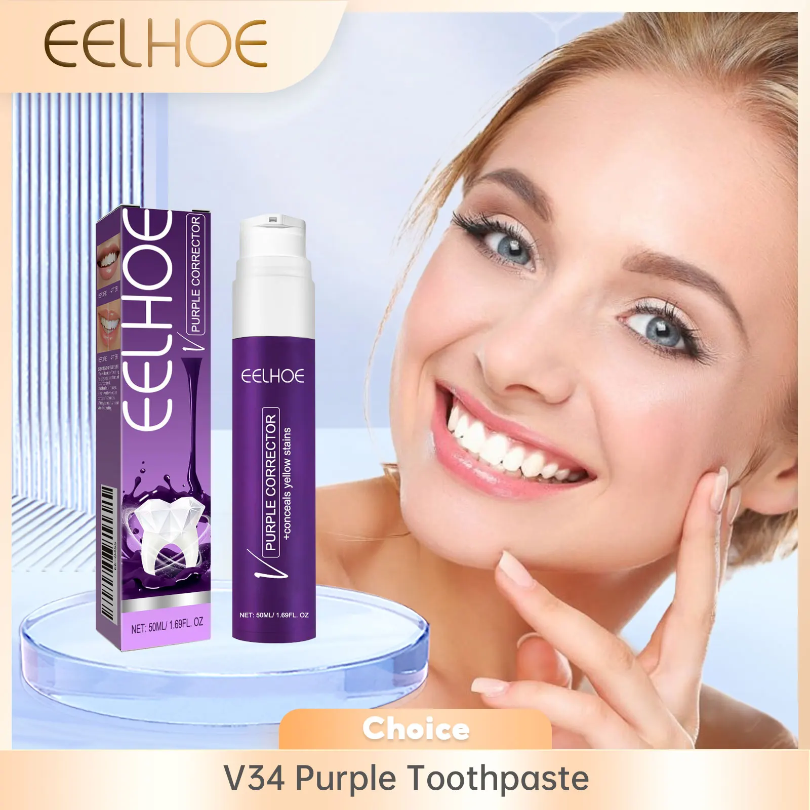 

V34 Purple Toothpaste for Yellow Teeth Removal Fresh Breath Deep Cleaning Teeth Stain Whitening Toothpaste Gum Care Toothpaste