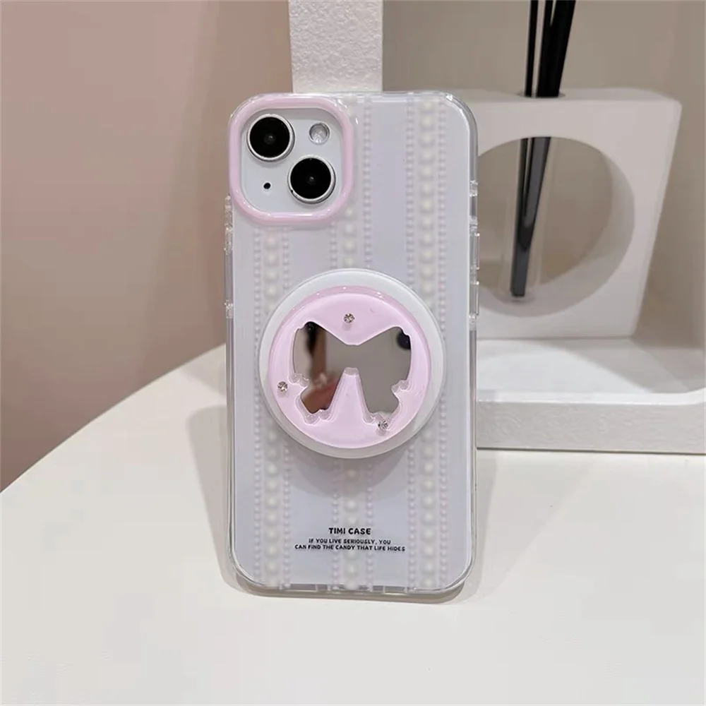 

Korean Cute Bow with Magsafe Stand For iPhone 16 15 14 13 Pro Max Luxury Stylish Shockproof Phone Case Lovely Anti-fall Cover