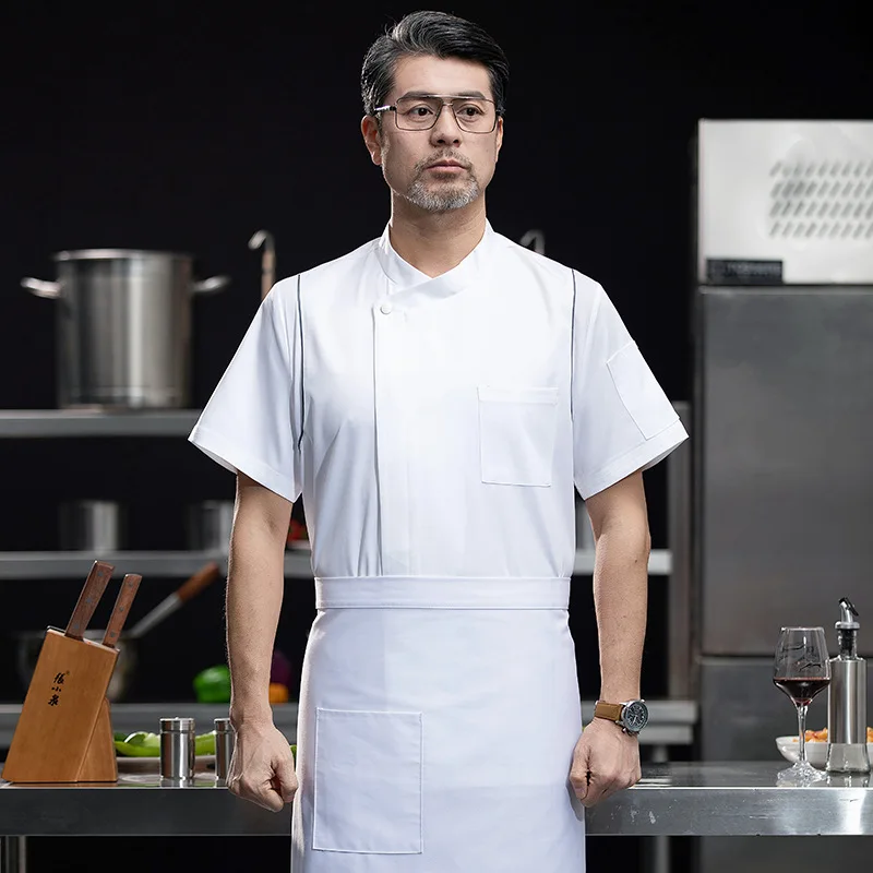 Uniforme à manches courtes, salopette de chef en maille respirante, vêtements fins, vêtements de cuisine de restaurant occidental, été