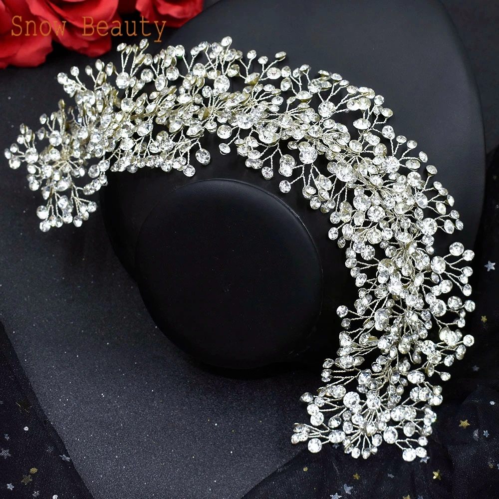 A107 Silver Rhinestone Bridal Headpieces For Women Wide Bridal Headbands Wedding Hair Accessories for Brides and Bridesmaid