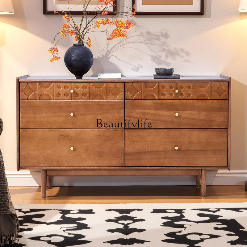 

*Medieval French solid wood multi-pumping cabinet, carved bedside cabinet against the wall, living room storage