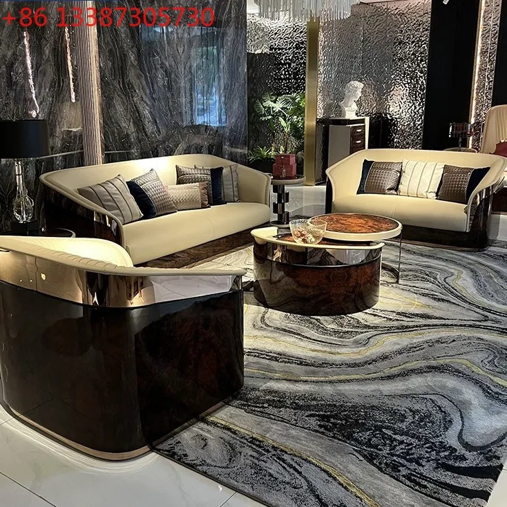 

Light luxury Italian leather sofa living room combination villa suite furniture