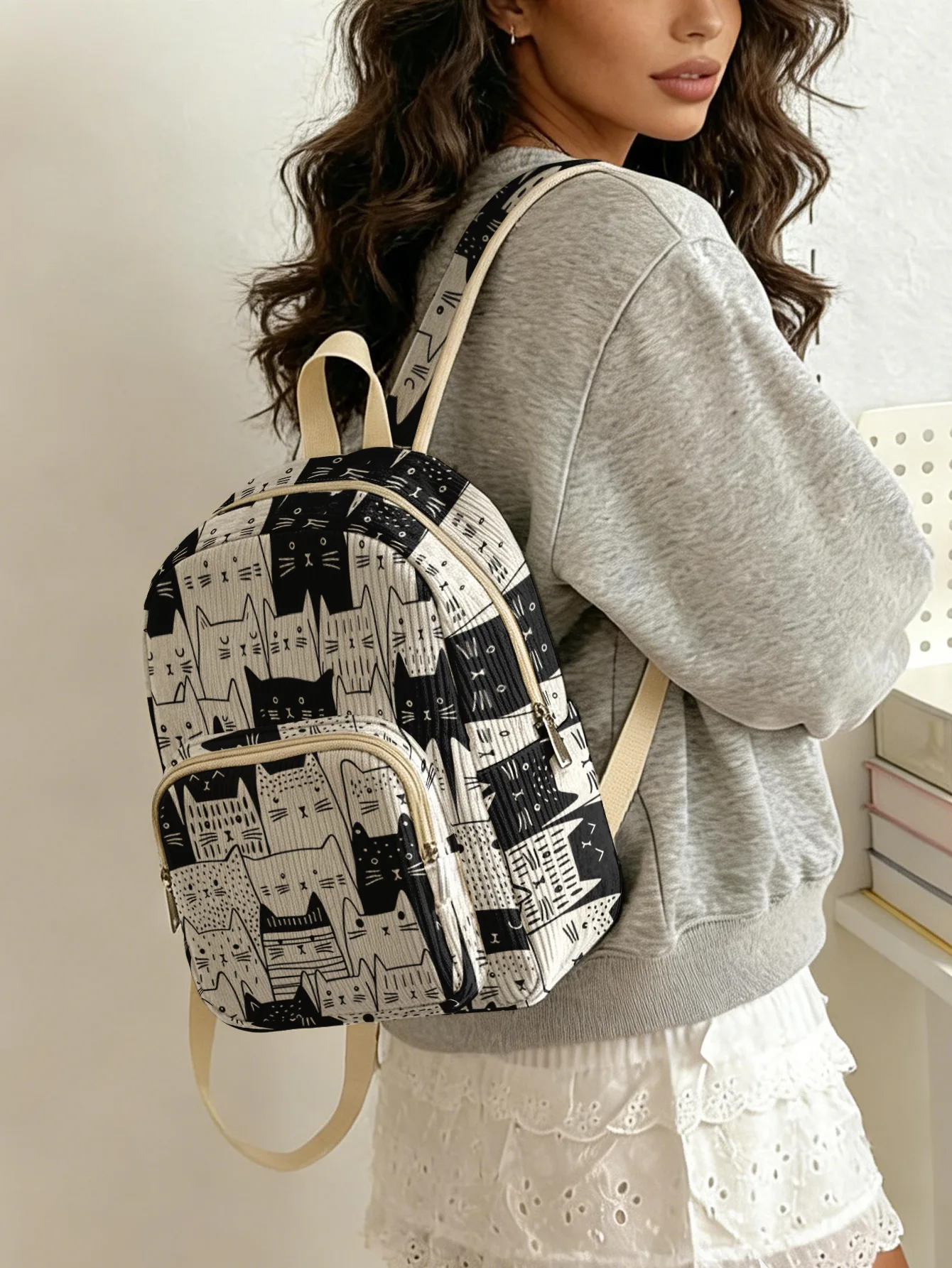mochila-feminina-de-moda-com-estampa-de-gato-em-arte-linear-de-veludo-cotele-com-multiplos-bolsos-e-grande-capacidade-para-o-dia-a-dia
