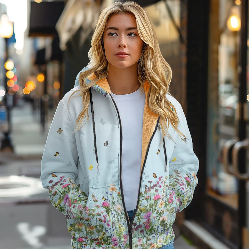 Women's Cotton Jacket,Female Solid Loose Puffer Hooded,Simple and Fresh Butterfly Print Thick Short Jacket Winter Coat for Women