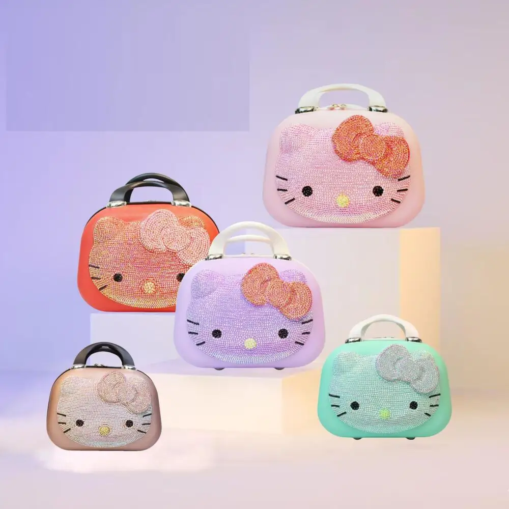 

Cartoon Hello Kitty Diamond Travel Makeup Case Anime Cosmetic Case Kawaii 14 Inches Suitcase High Capacity Girls High End Gift
