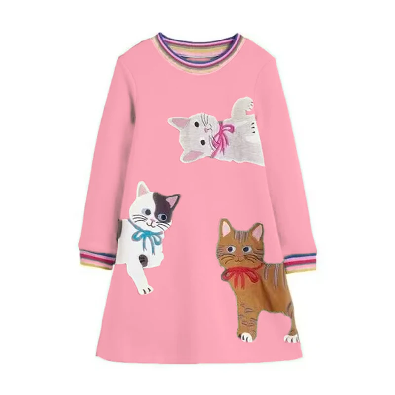 Jumping Meters 2-12T Hot Selling Princess Girls Dresses Cats Embroidery Autumn Spring Baby Clothes Birthday Frocks Costume