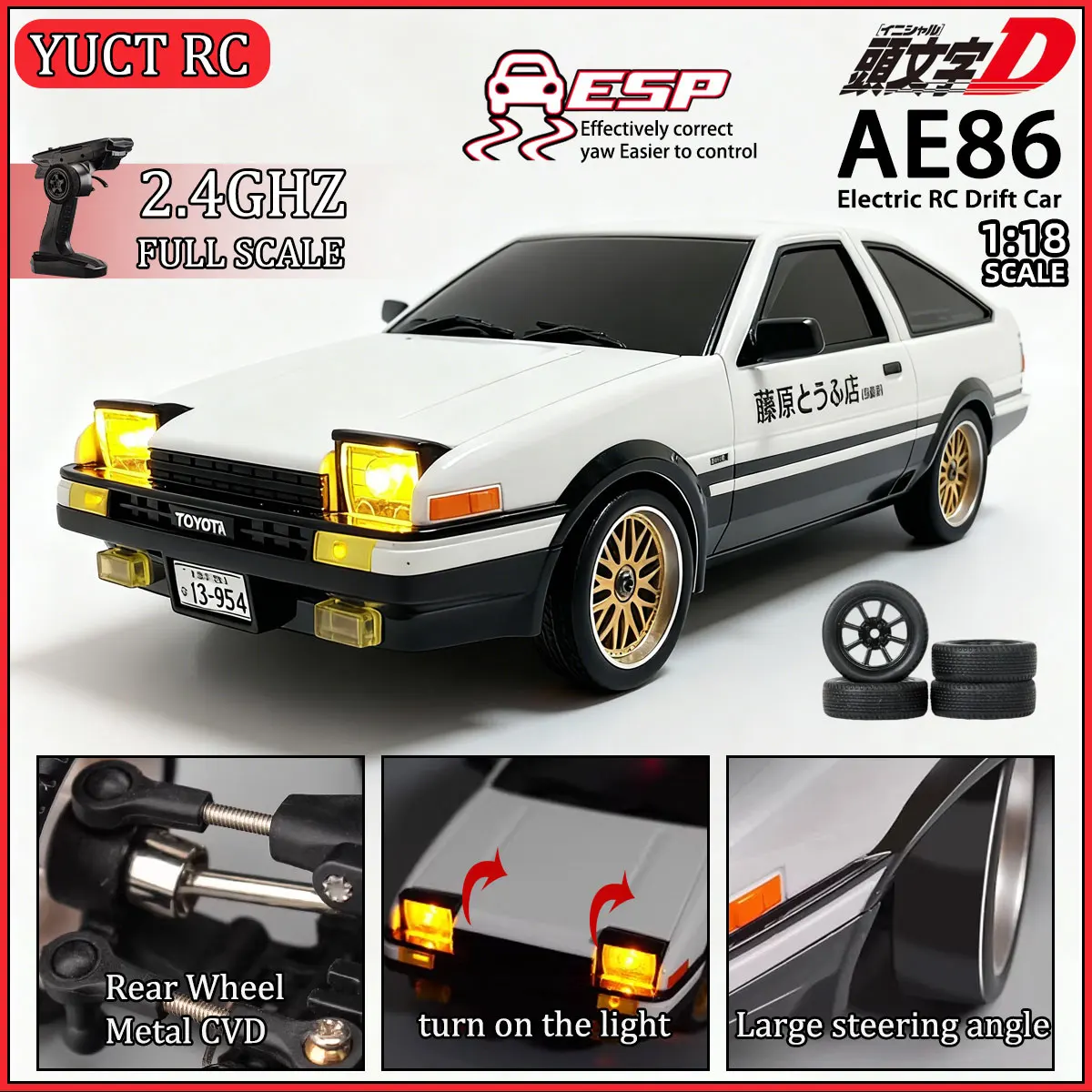 

LDRC LD1801 1:18 AE86 JDM RC Drift Car 2.4G ESP Gyroscope LED Racing Toy for Boys Hobbyists