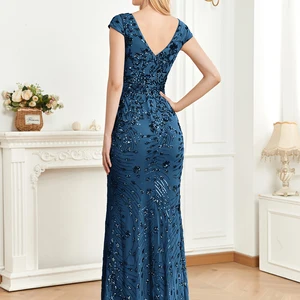 XUIBOL-vestido elegante de lantejoula com champanhe para mulheres, vestido longo sereia, decote em v profundo, baile e vestidos luxuosos, casamento e festa, 2021 6 principais vendas vestidos cerimonia convidada - №1