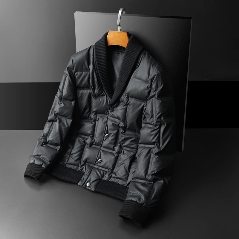 Winter New Men's Knitted Collar Down Jacket Thickened Cold resistant Warm Casual and Fashionable Coat with 90% Duck Down Content