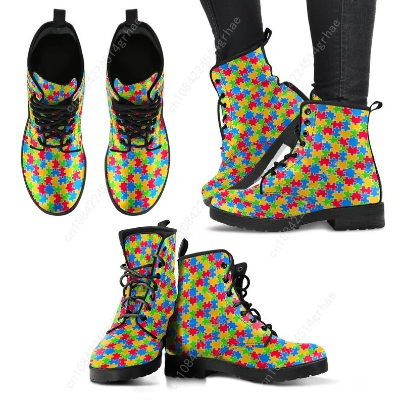 Autism Leather Boots / Autism Handcrafted Custom Print Boots / Autism Men's Women's Winter Boots