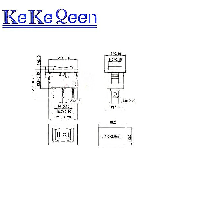 20PCS Ship Type Switch 15*21mm 3PIN ON/OFF/ON Boat Rocker Switch 6A/250V 10A/125V 15X21