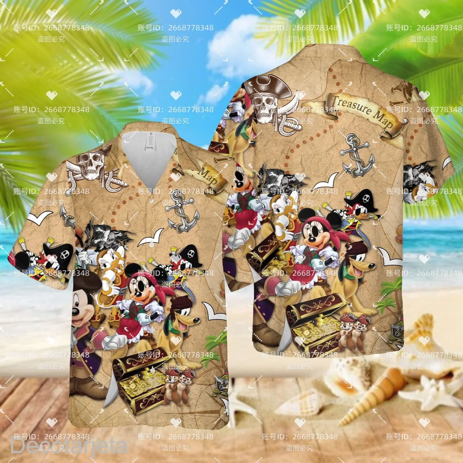 Mickey Pirates of the Caribbean Hawaiian Shirts for Men\'s Disney Cruise Line Hawaiian Shirts Casual Beach Short Sleeve Shirts