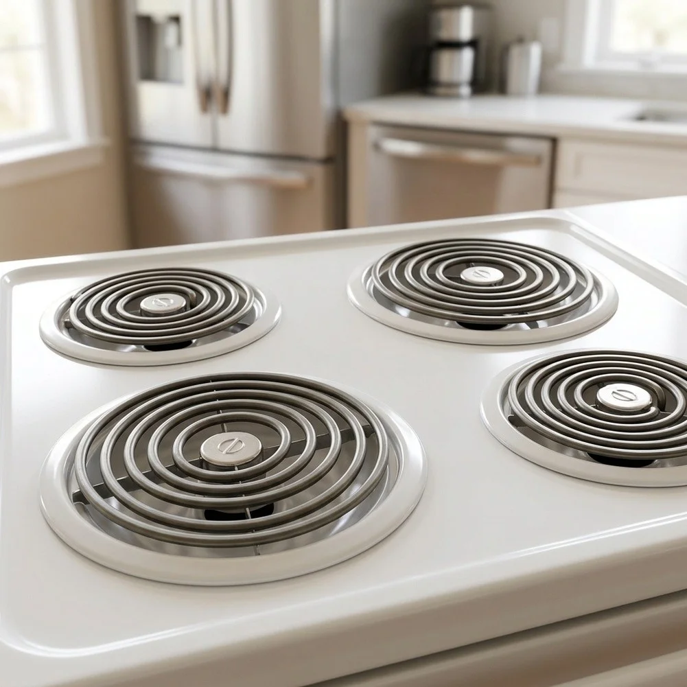 Stove Coil Set for GE Ranges Designed to Fit WB30M1 and WB30M2 Specifications with Drip Pans for Safety and Cleanliness