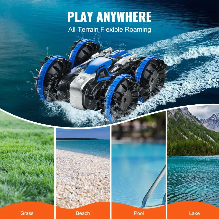 Barco de coche teledirigido anfibio 2,4 GHz 4WD RC barco adultos azul