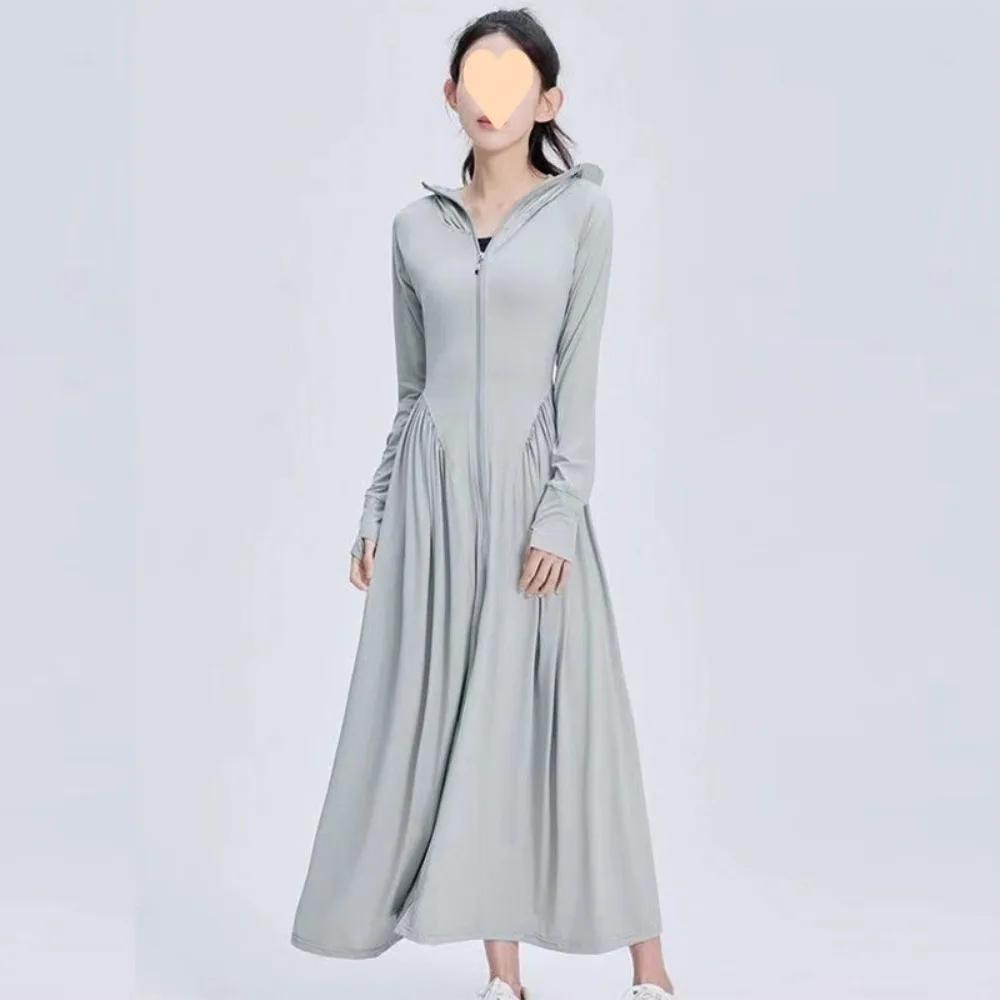Ice Silk Sunscreen Long Hoodie Summer Accessories Sun Protection Capes Anti UV Full Body Skirt Large Brim Hat Sunscreen