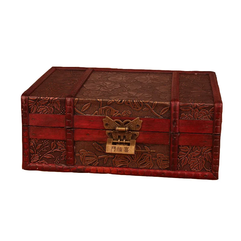 

Retro Storage Box Desktop Jewelry Cosmetic Finishing with Lock Wooden Box Photography Props Wooden Storage Box