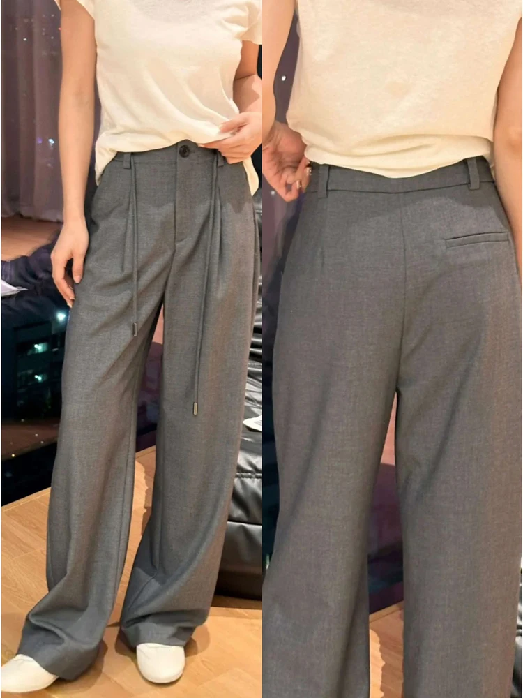   Hose mit weitem Bein für Damen, hohe Taille, lockeres bodenlanges Dstring-Design, lässige Anzughose, Ele-Schlankheitseffekt