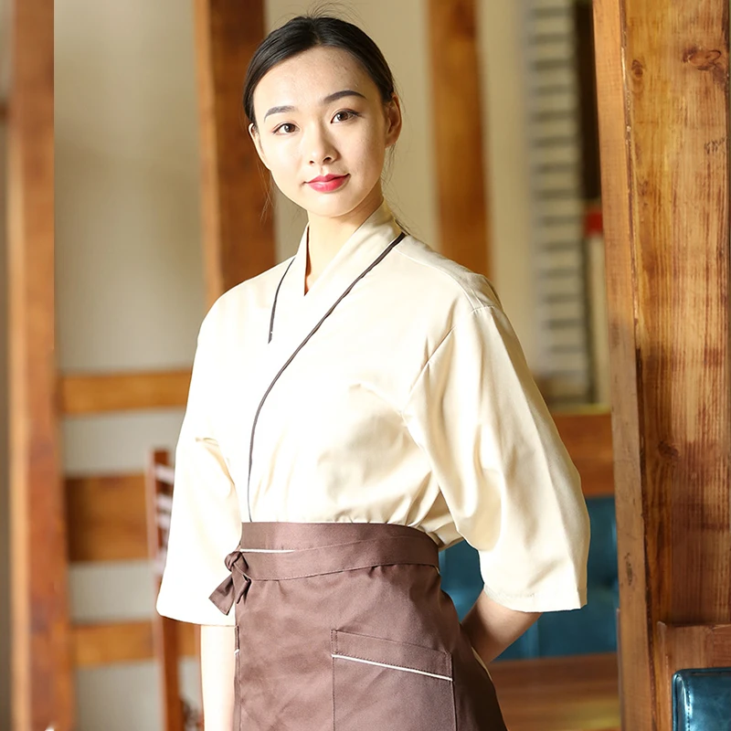 Uniformes de Chef de Sushi, Camisa de Cocina Japonesa Para Mujer, Chaqueta de Cocinero de Catering Japonés y Coreano, Ropa de Cocina de Restaurante,Panaderia Mujer Mozo Ropa de Trabajo Para,Hotel Vestuario Cocinero