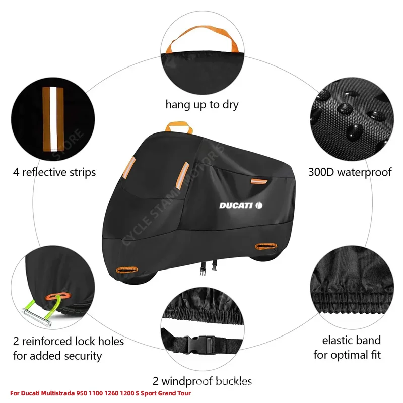 Waterproof Motorcycle Cover For Ducati Multistrada 950 1100 1260 1200 S Sport Grand Tour Outdoor Protection Against Rain Dust