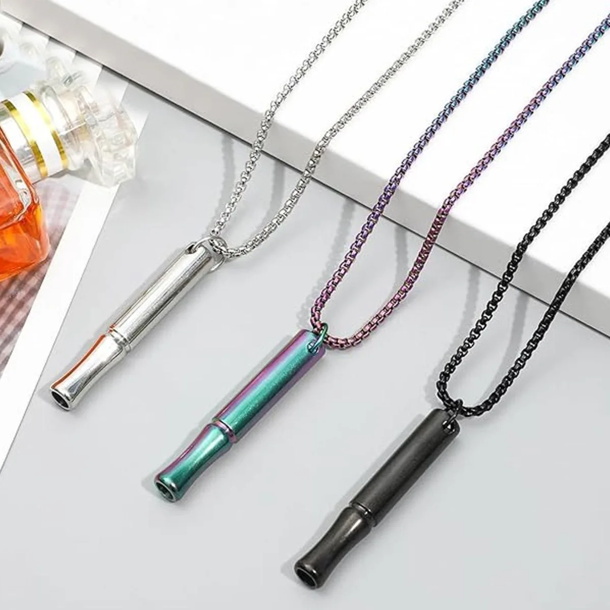 Collar de respiración de atención plena de acero de titanio para mujeres y hombres, colgante para aliviar la ansiedad, herramienta de meditación para aliviar el estrés y el ataque de pánico