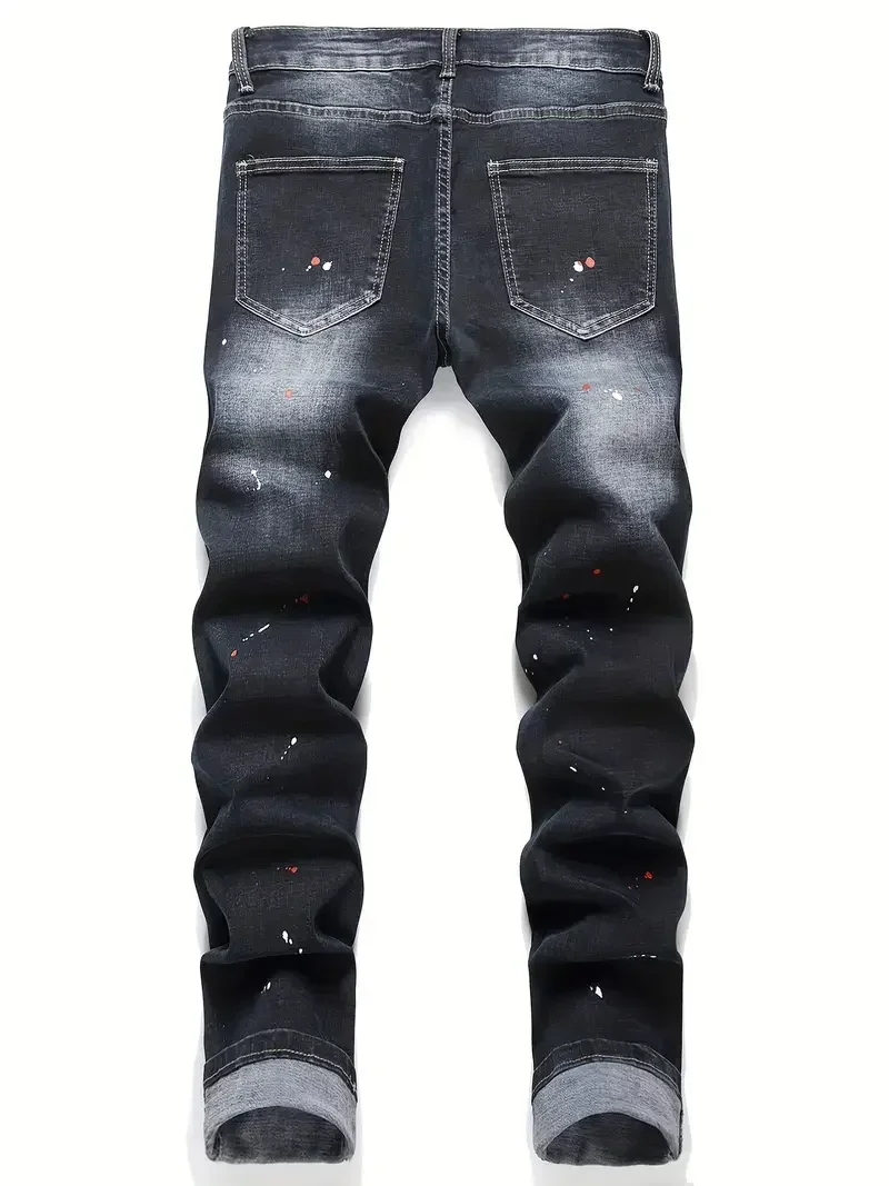 Jeans denim elasticizzati da uomo y2k Pantaloni skinny strappati con stampa di lettere elastiche in vita Pantaloni casual da uomo Pantaloni hip-hop in denim slim fit con foro