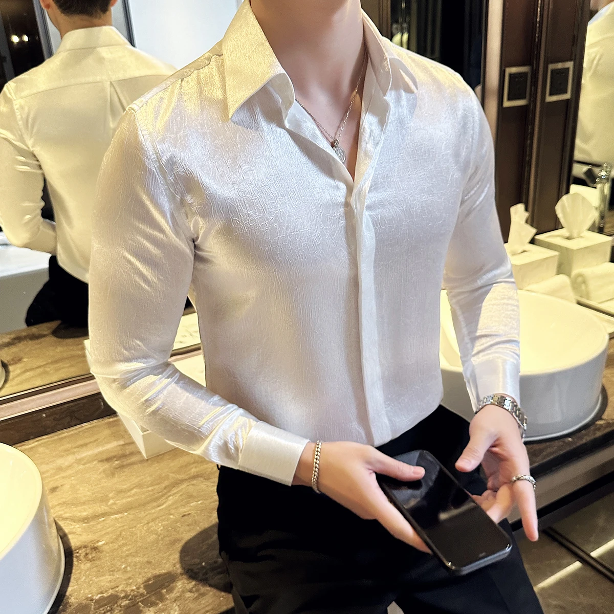 

2024 Business Long Sleeve Solid Color Shirts Slim Fit Shirts Social Casual High Quality Plus Size Spring Blouse Clothing N120