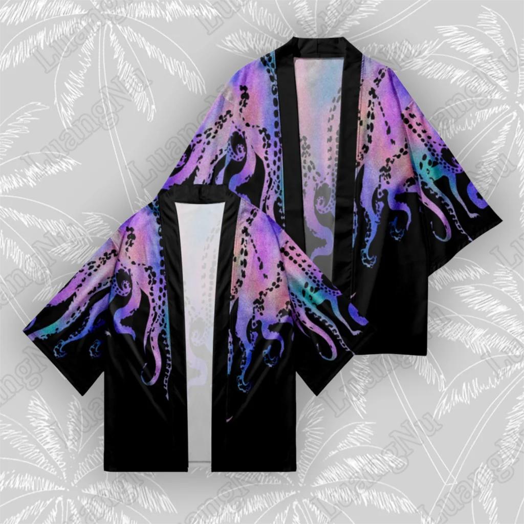 Octopus Men' Kimono Summer Japanese Streetwear Cloak Women Haori Samurai Costumes Kimono Hombre Yukata Casual Beach Cardigan