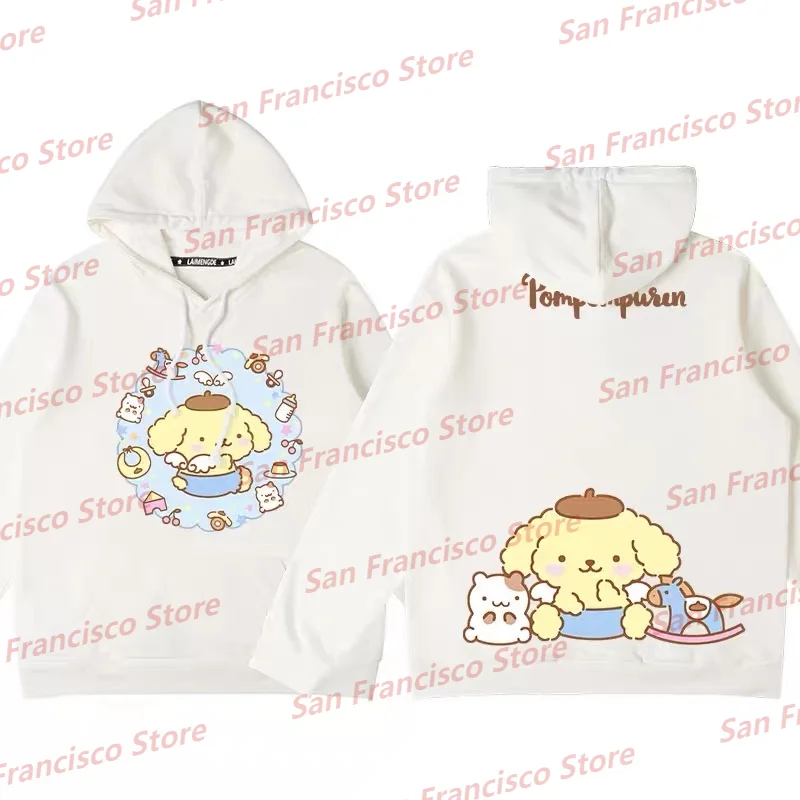 New Autumn/Winter Girl Sanrio Cartoon Pompompurin Print Long Sleeve Hoodie KID/Adult Casual Parent-Child Pullover Couple Sweater