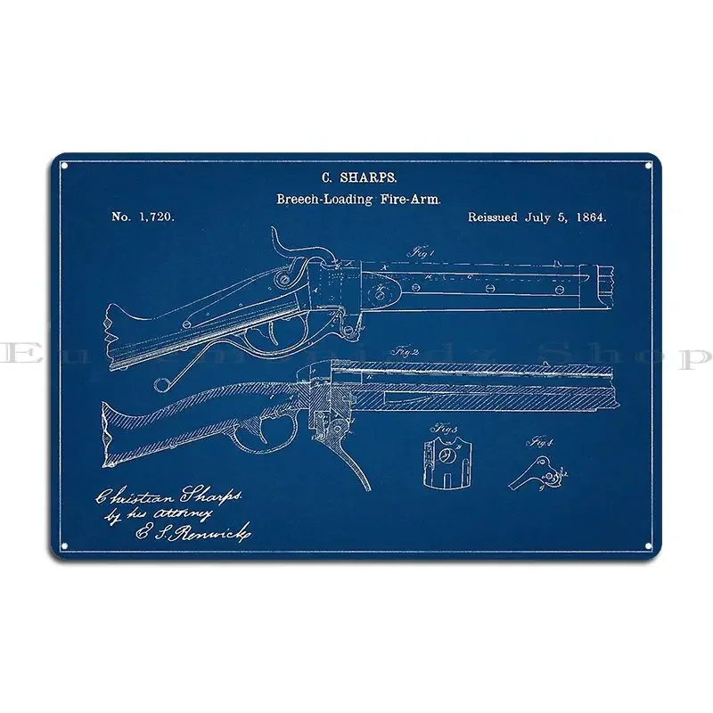 Civil War Era Sharps Rifle Blueprint Drawing Metal Sign Wall Decor Printing Create Designs Designing Tin Sign Poster