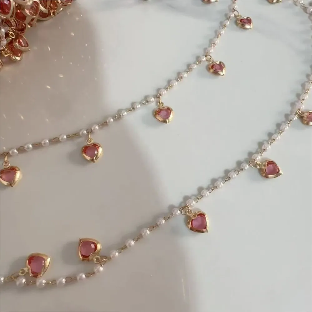 0.5Meter/1Meter Pink Crystal Heart Brass Chain for Jewelry Making 6mm Love Dangle Charms Chains Choker Necklace Chain Findings - view 5