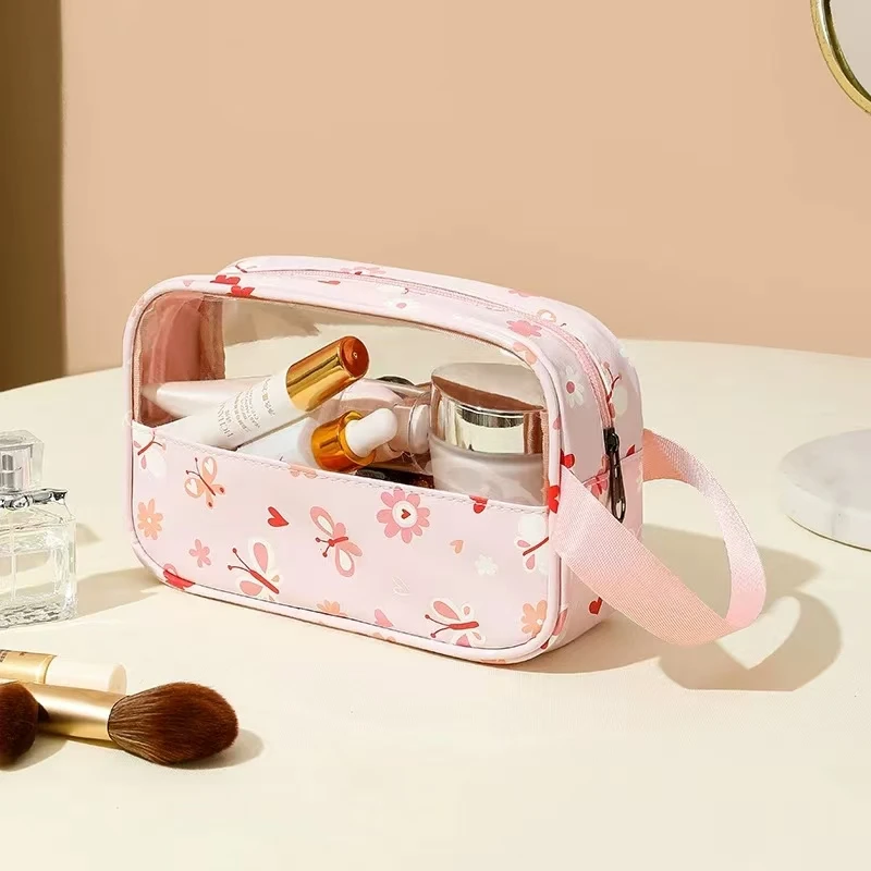 Bolsa de cosméticos transparente impresa de gran capacidad, bolso de empalme, bolsa de aseo de Macaron dulce, bolsa de almacenamiento portátil de