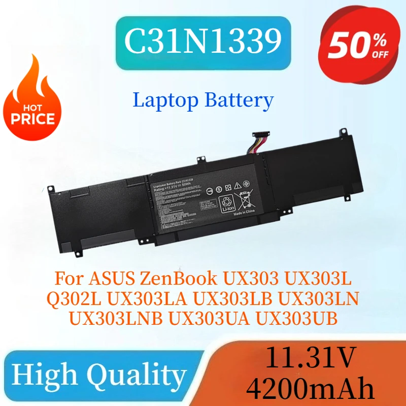 

New C31N1339 11.31V 4200mAh Laptop Battery For ASUS ZenBook UX303 UX303L UX303LA UX303LB UX303LN UX303LNB UX303UA UX303UB Q302L