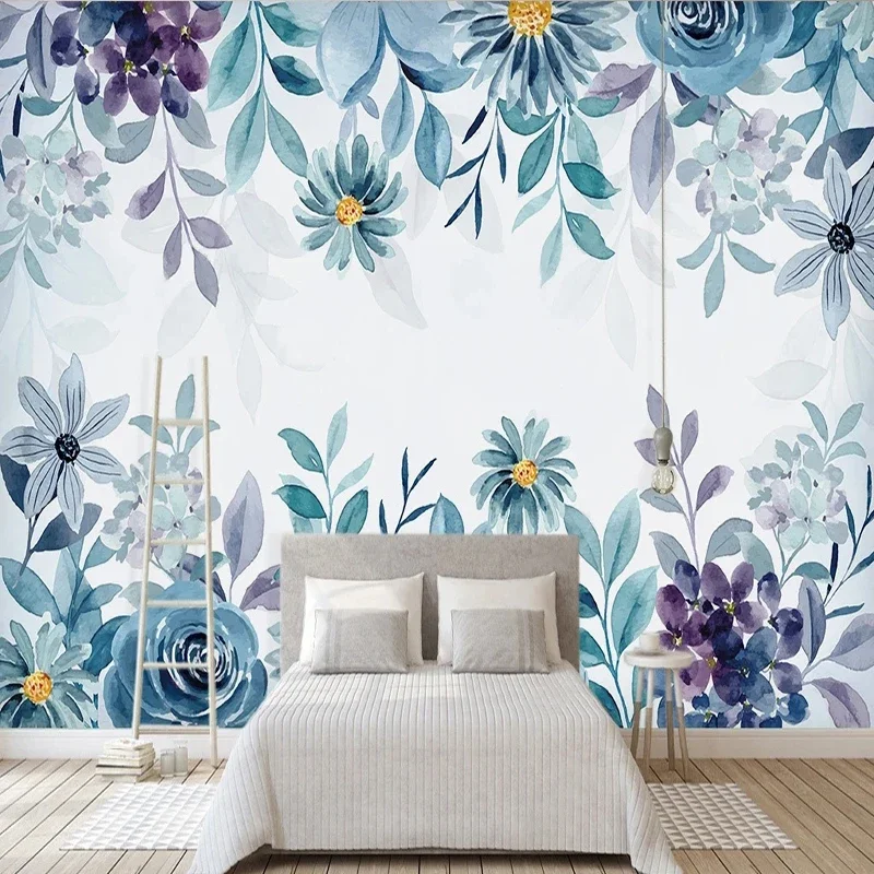 Custom Photo Wallpaper Nordic Blue Tropical Plant Leaves Mural Wall Cloth Living Room TV Bedroom Home Decor Waterproof Sticker