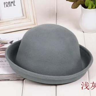 Adult Children Flat-top Fedora Hat Pure Color Imitation Wool Jazz Hat Wide Brim Ladies Elegant Round Hat Bowler Hat