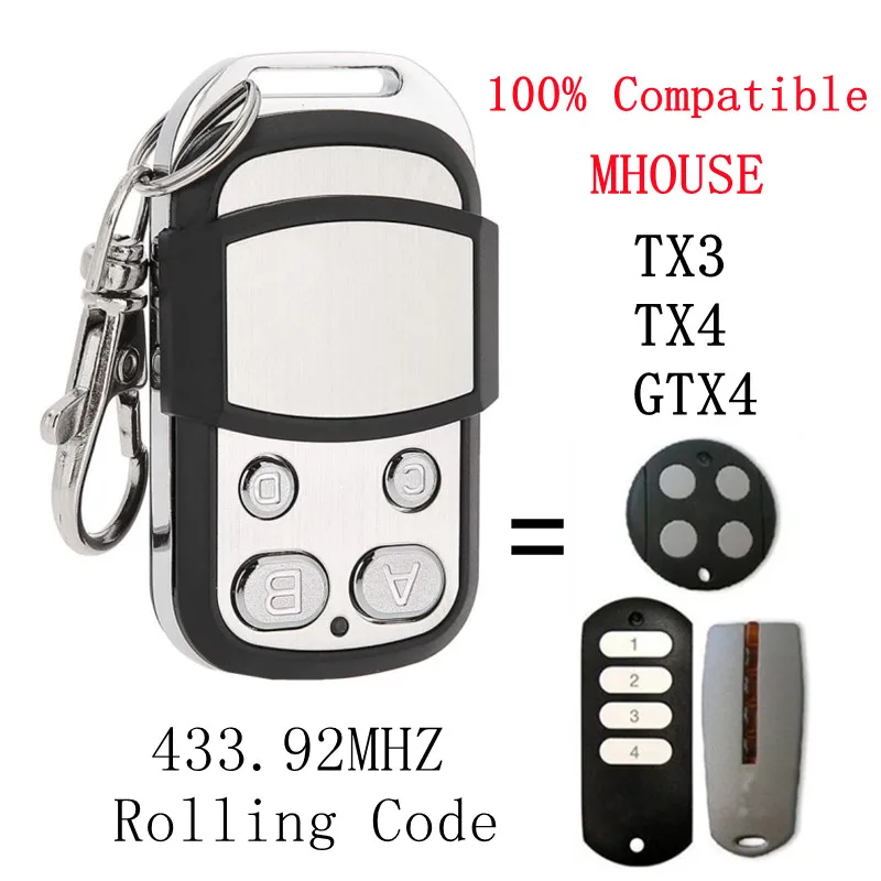 MHOUSE Remote Control Gate Compatible With MHOUSE TX4 TX3 GTX4 GTX4C 433.92MHz MT4 MT4G MT4V Garage Door Remote Control