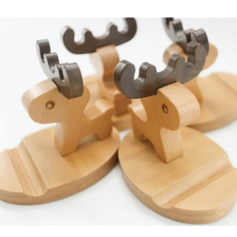 Tempat Ponsel Kayu Malas Kreatif Tempat Ponsel Kayu Solid Anak Anjing Kartun Tempat Ponsel Universal Desktop