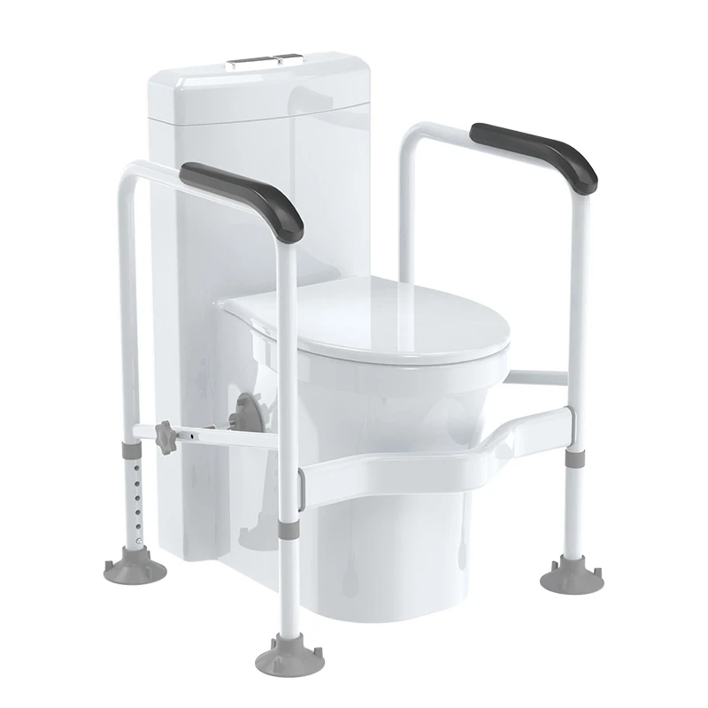 Toilet Safety Rail for Elderly, No Drill Clamp-On Grab Bar with Suction Cup, Adjustable Height Anti-Tip Bathroom Assist Frame fo