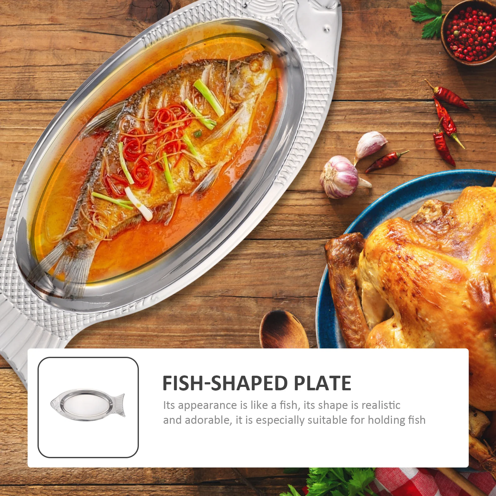 

Stainless Steel Fish-Shaped Plate Heat-Resistant Kitchen Supply Steamed Grilled Creative Decorative Fish Plate