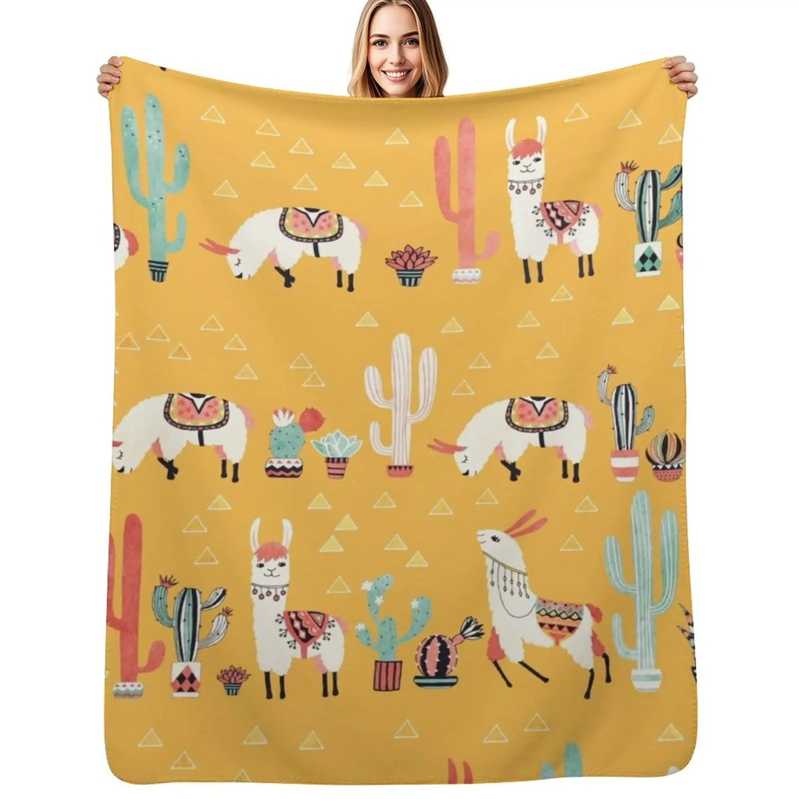 

Happy llama with cactus in a pot Throw Blanket Soft Breathable Blanket for Night Sleeping