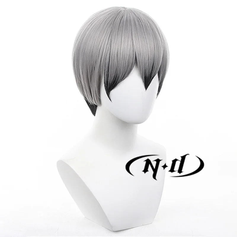 ND Shinsuke Kita تأثيري الباروكات Haikyu أنيمي تأثيري رمادي فاتح خصلات الشعر المستعار ل كوميك كون كوزر مقاومة للحرارة الاصطناعية عيد الميلاد