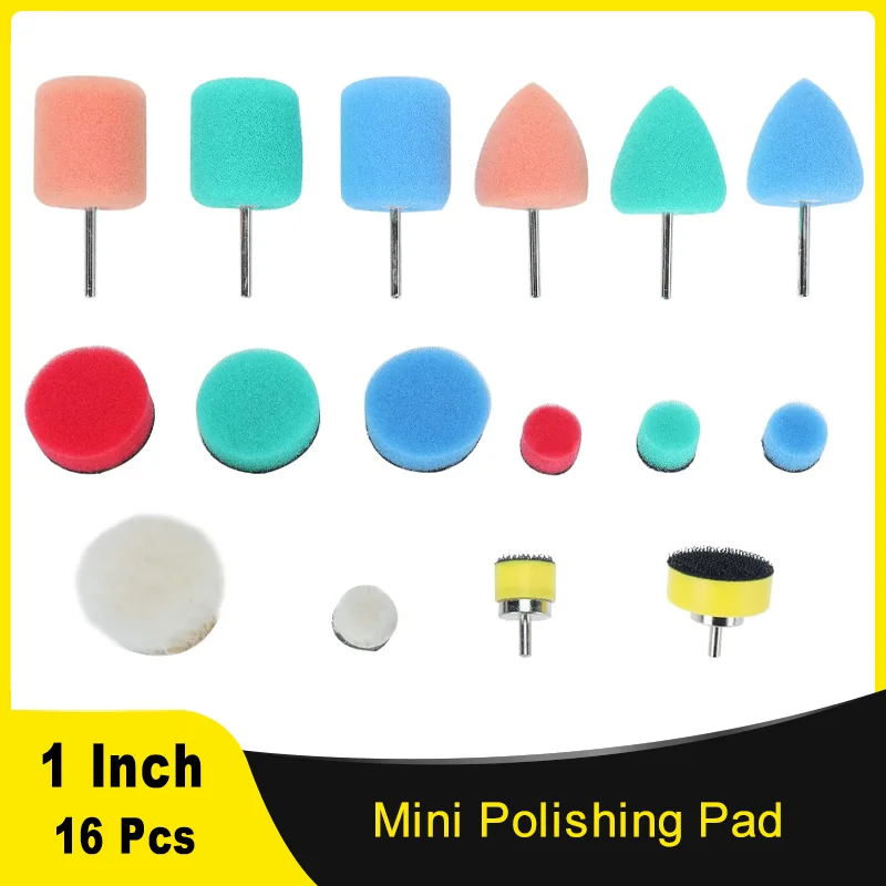 

Мини-набор полировальных подушечек, 16 шт. подушечек, используемых на аккумуляторной электрической дрели, вращающихся инструментах для мелких зон, полировщик деталей автомобиля