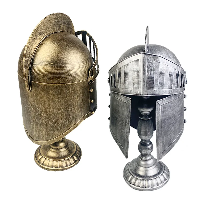

Warrior helmet decorative ornament creative metal armor warrior desktop ornament film and television photography props