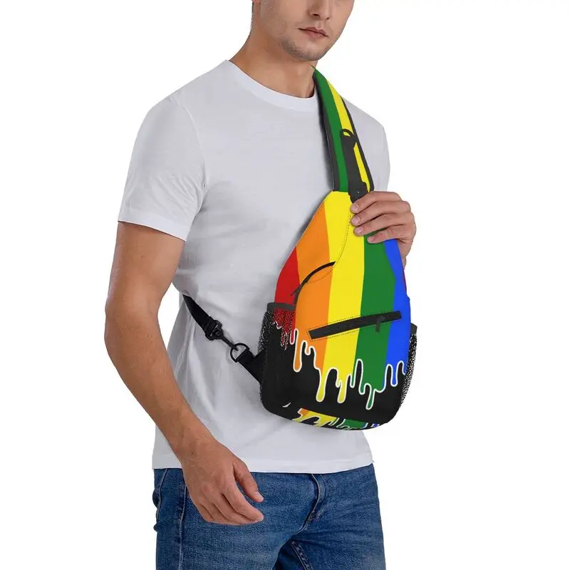 مخصص مثلي الجنس فخر العلم بالتنقيط تصميم حبال Crossbody حقيبة صدر للرجال الرجال عادية LGBT قوس قزح مثليه حقيبة ظهر تحمل على الكتف للتخييم ركوب الدراجات