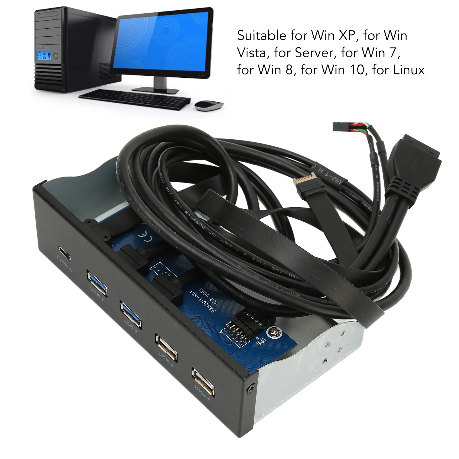 

Многофункциональная приборная панель ПК USB3.0 USB2.0 Type C Металл 5 интерфейсов Plug and Play Медиа-приборная панель 10 Гбит/с для настольного компьютера