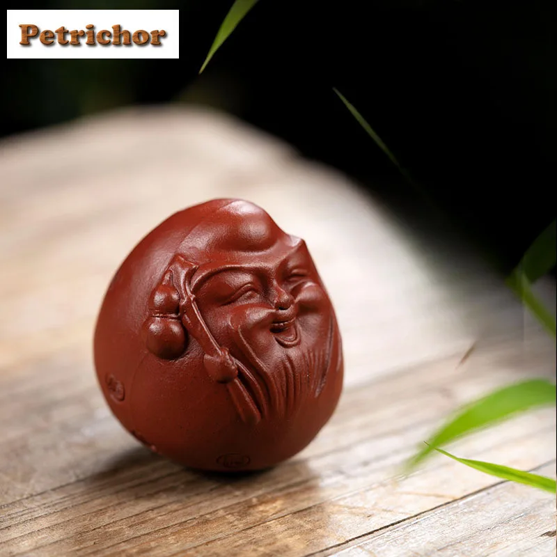 Yixing Purple Clay Lucky Egg Longevity Star Tea Pet Ancient Flowerpot Landscaping Tea Figurine Play Toys Tea Statue Ornaments
