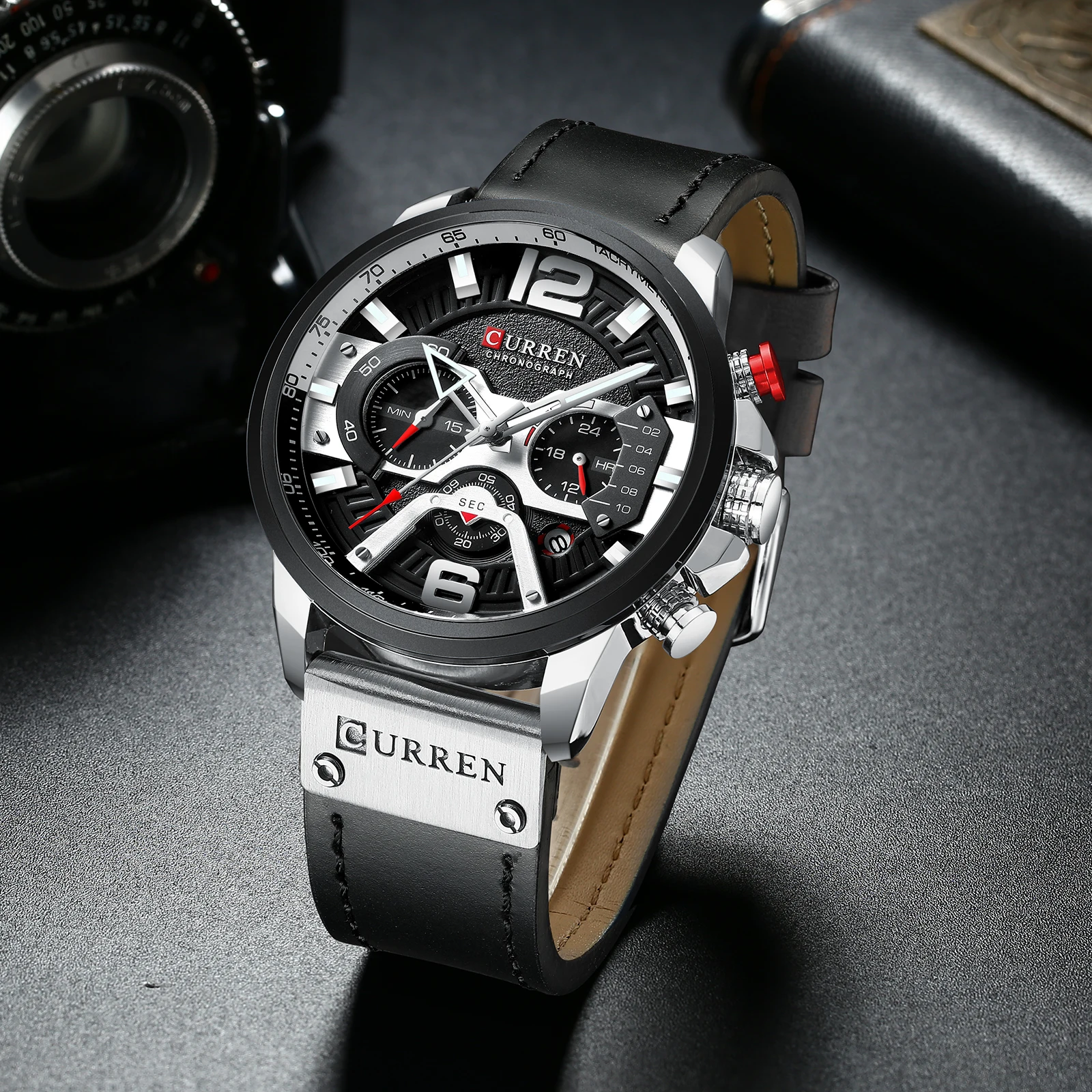 Curren 8329 Men Watch Leather Quartz Waterproof Wristwatch 6-Hand Chronograph Date Casual Fashion Luxury Relogio Masculino