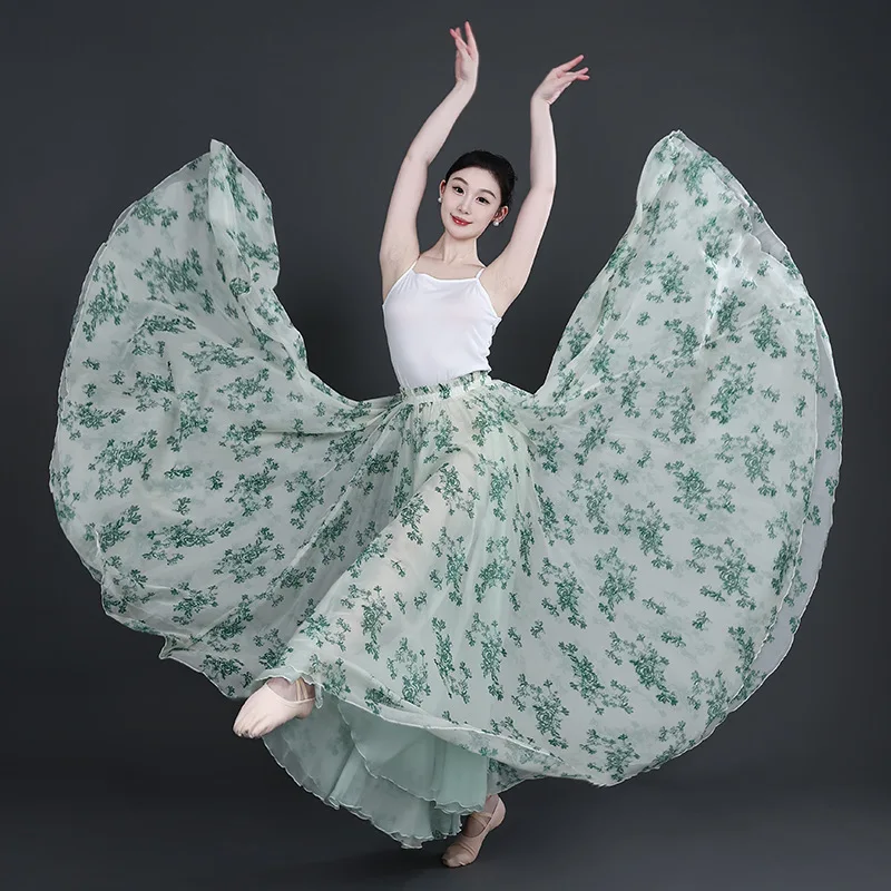 

Women 720 Degree Classical Swing Skirt Latin Ballet Dancer Long Skirt Square Performance Team Stage Vintage Dance Maxi Skirt