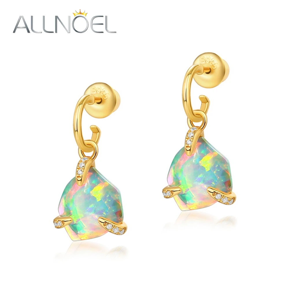 ALLNOEL 925 Sterling Silver Dangle Earrings For Women Synthetic 10*12mm Irregular Opal Elegant Anniversary Gifts Jewelry New