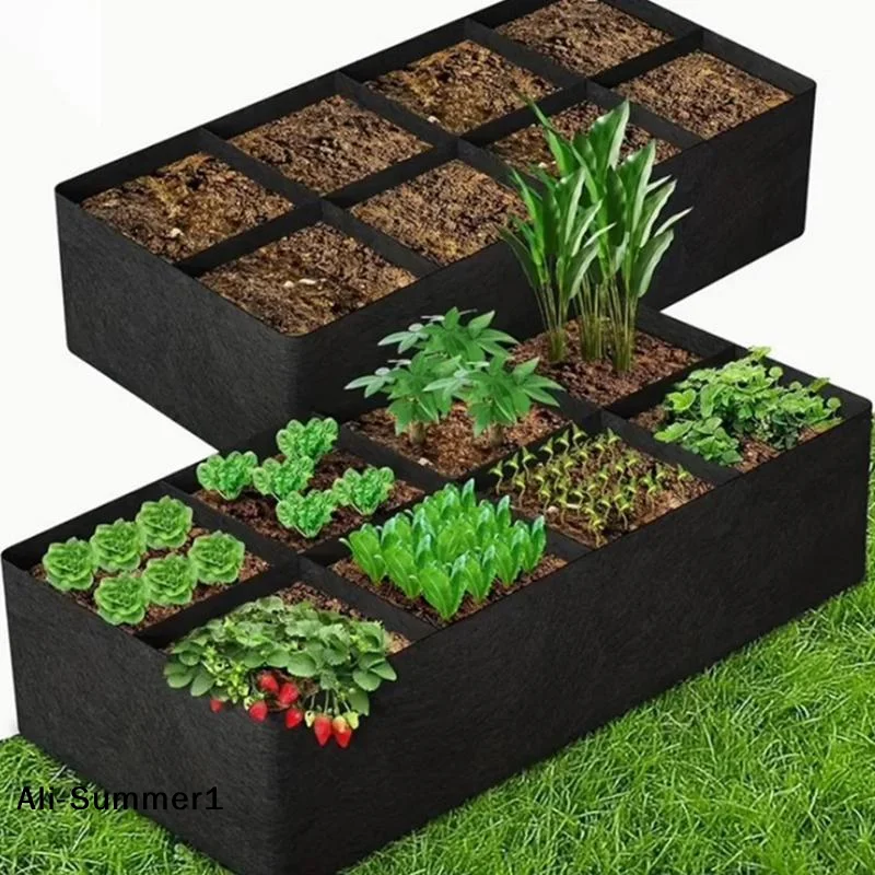 【E】1/2/4/6/8 Holes Black Grow Bag Fabric Raised Garden Bed, Flowers And Vegetables Garden Grow Bags Rectangle Planting Nursery