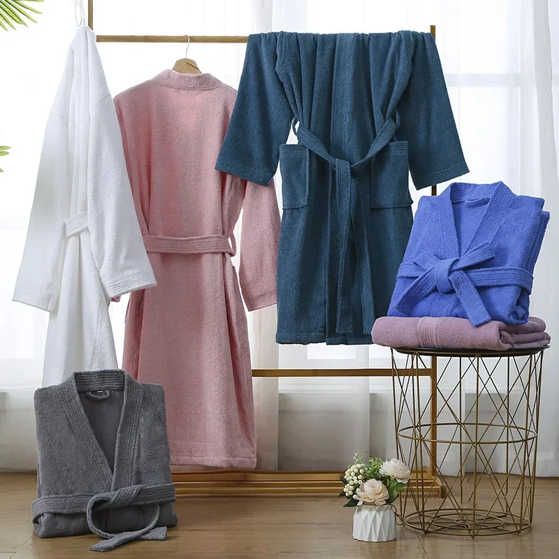 100% Cotton Bathrobe for Men Long Thick Absorbent Terry Bath Robe Kimono Men Towel Bathrobe Plus Sleepwear Women Dressing Gown